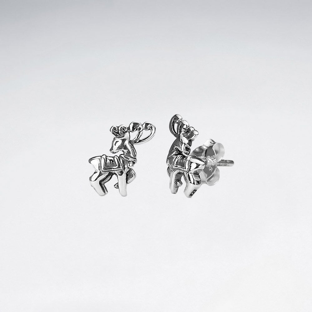 Sterling Silver Reindeer Duo Stud Earrings