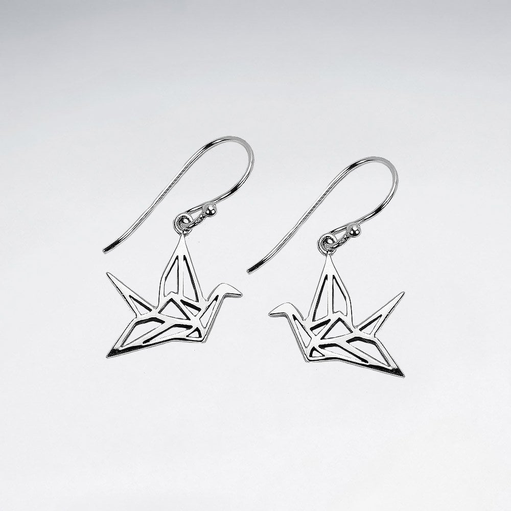 Sterling Silver Openwork Origami Bird Earrings