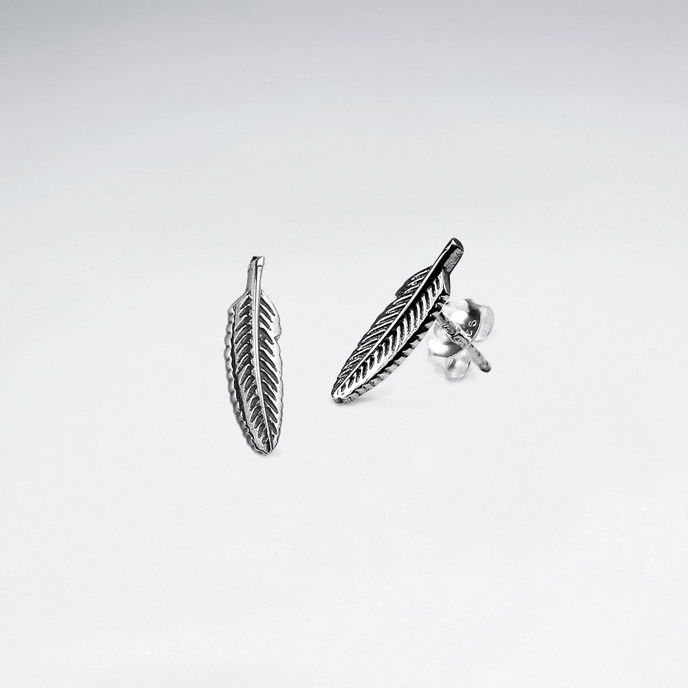 Dainty Sterling Silver Feather Stud Earrings