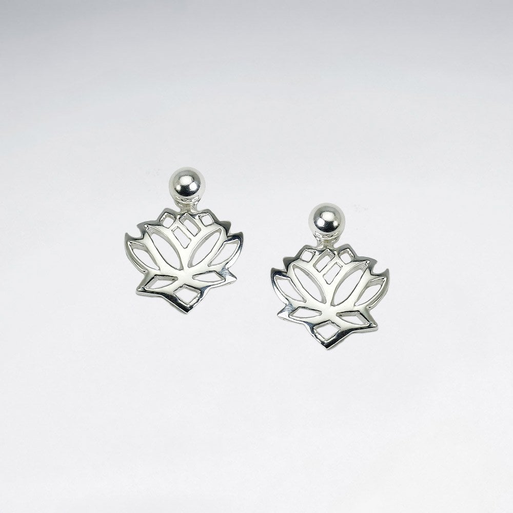 Dainty Sterling Silver Openwork Lotus Earrings