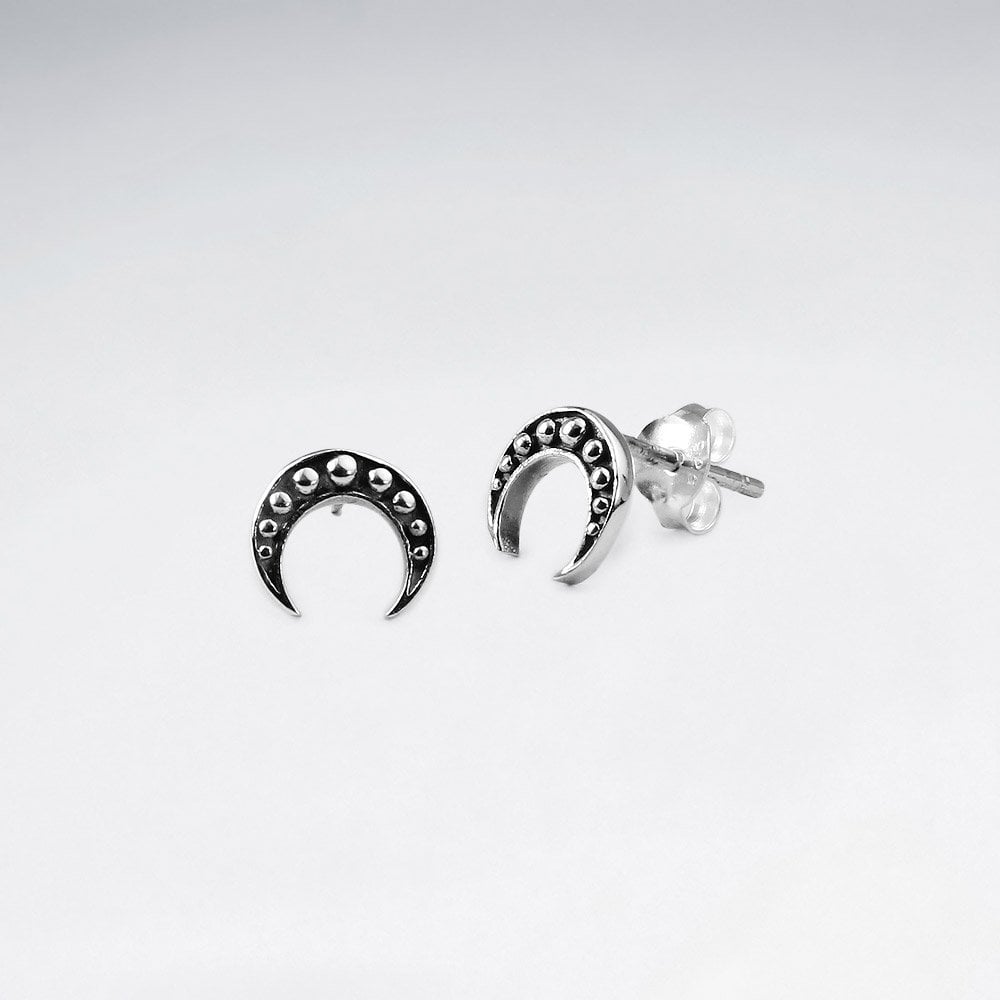 Sterling Silver Textured Crescent Stud Earrings