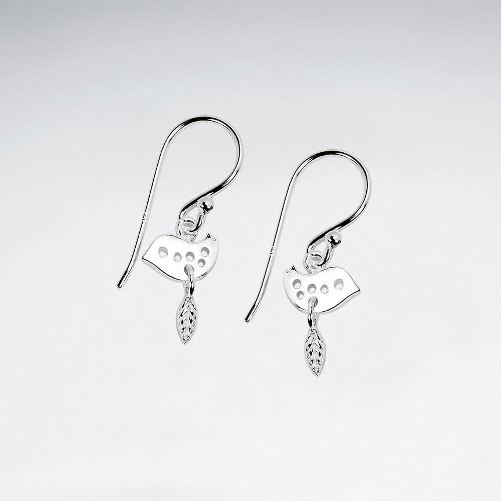 Sterling Silver Dove with Olive Branch Earrings
