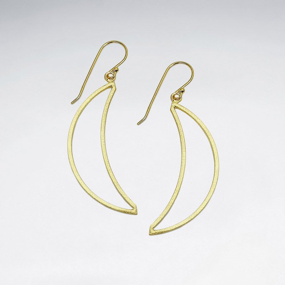 Gold Tone Silver Crescent Moon Dangle Earrings