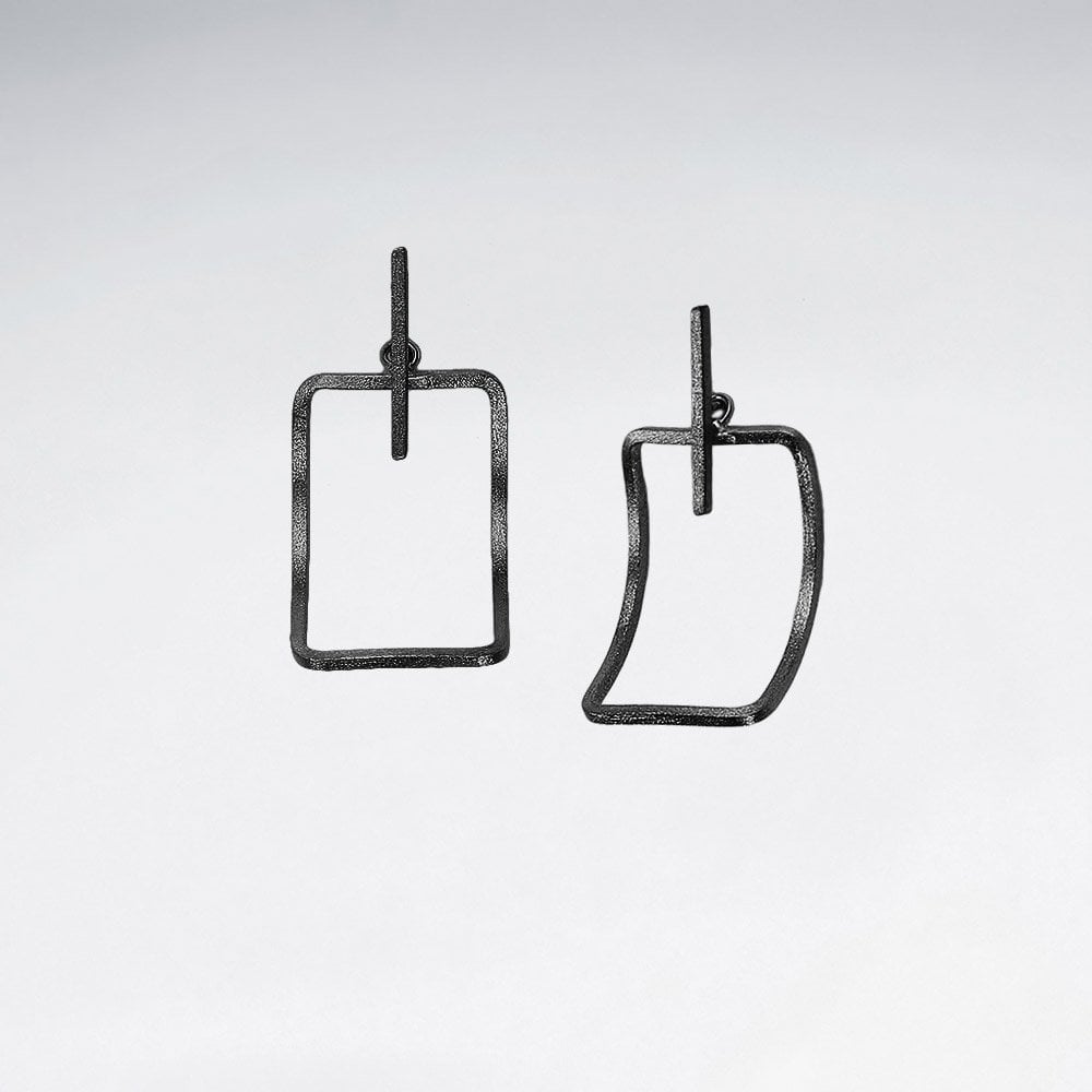 Sterling Silver Curved Openwork Rectangle Earrings