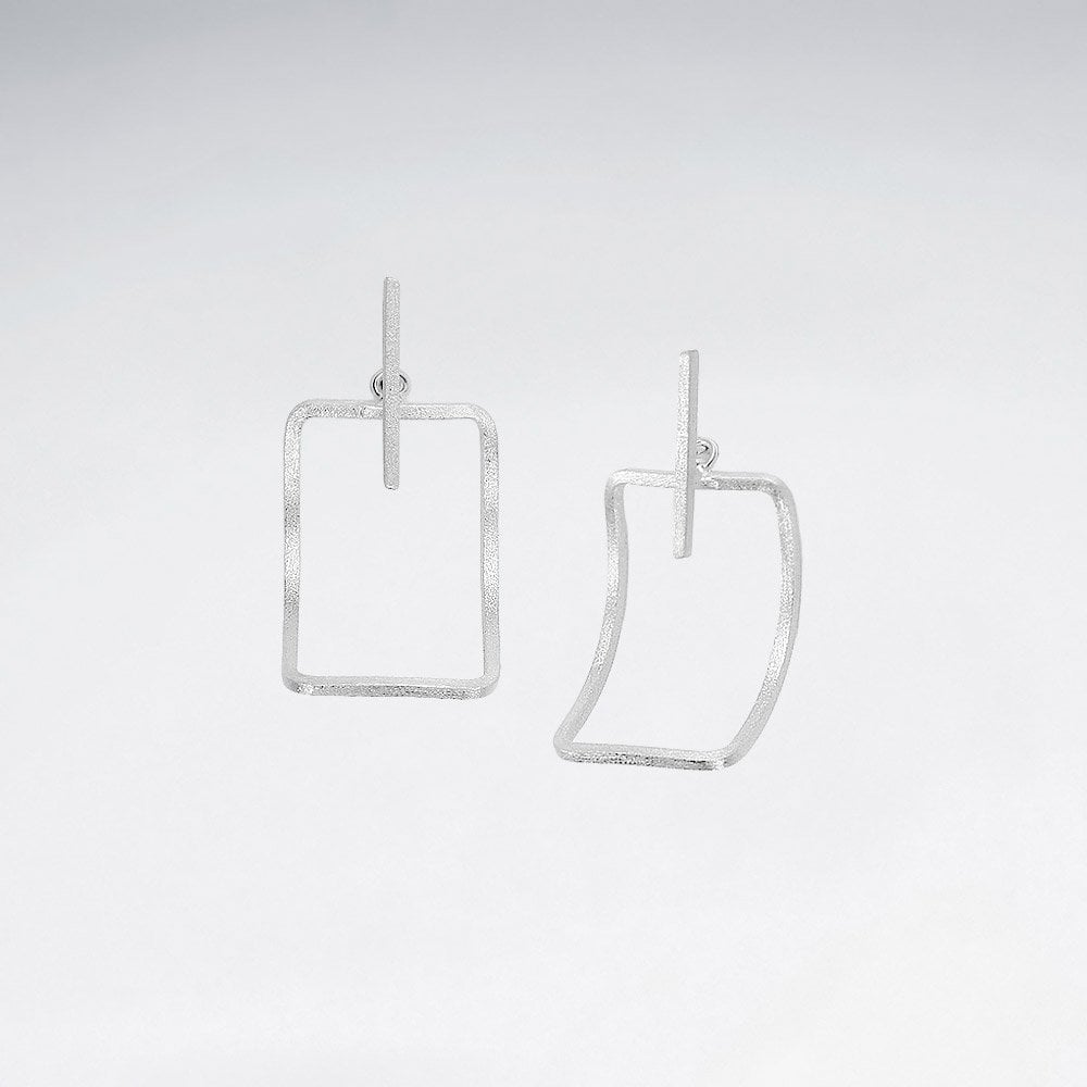 Sterling Silver Curved Openwork Rectangle Earrings