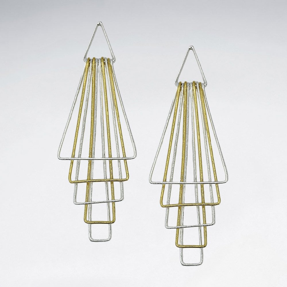 Sterling Silver Cascading Optical Abstract Statement Earrings
