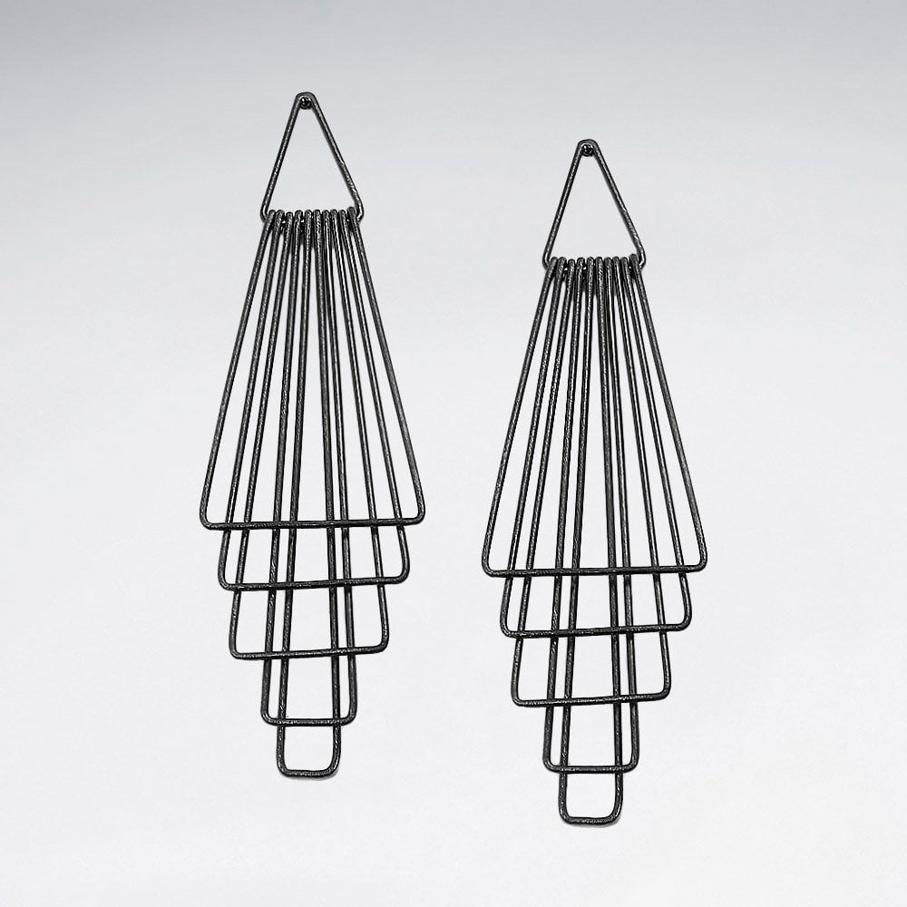 Sterling Silver Cascading Optical Abstract Statement Earrings