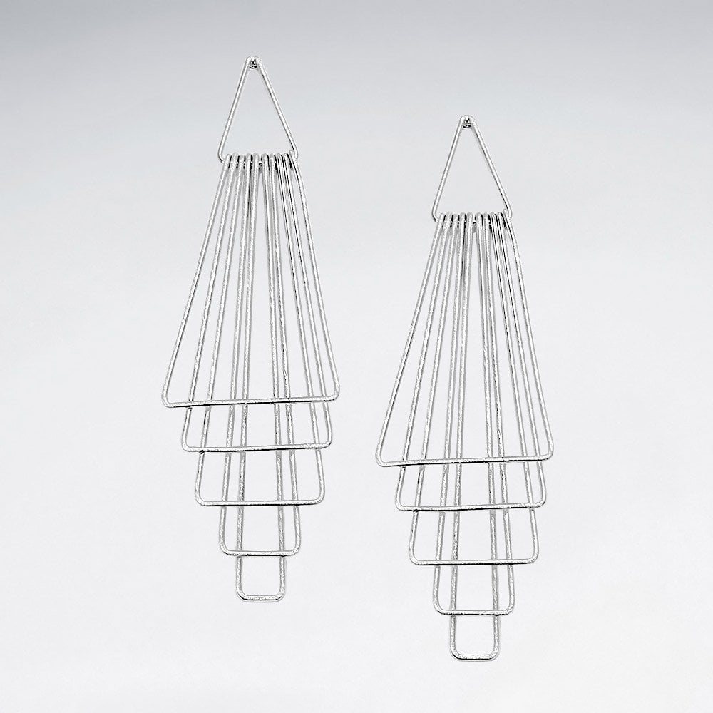 Sterling Silver Cascading Optical Abstract Statement Earrings