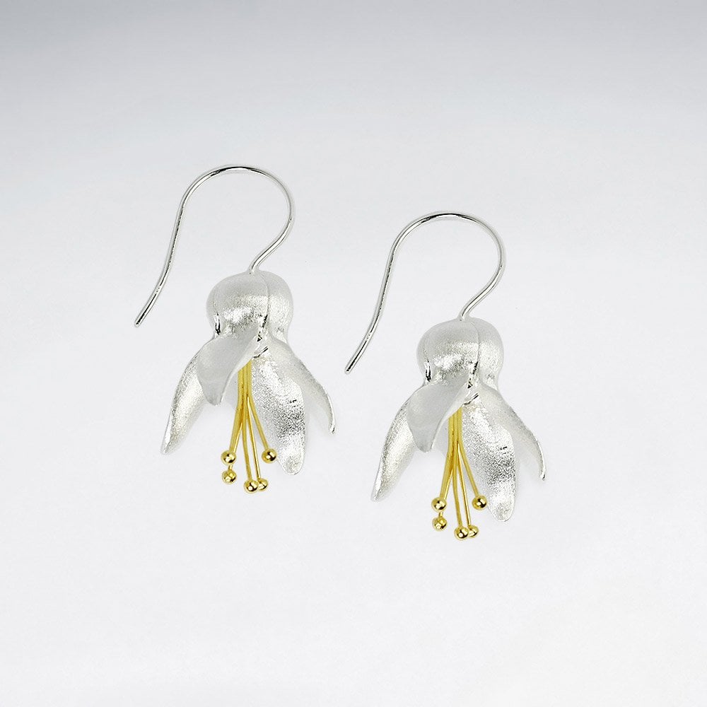 Sterling Silver Dangle Hook Lily Blossom Earrings