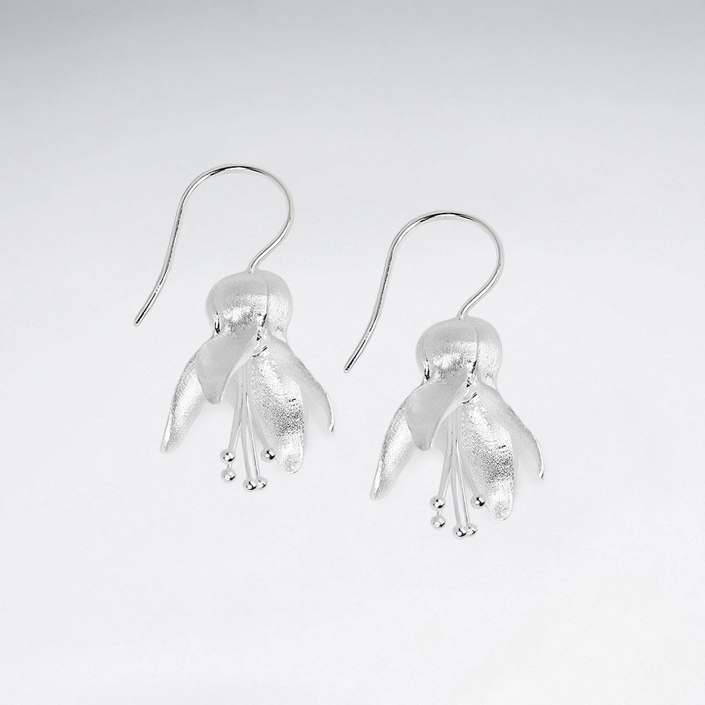 Sterling Silver Dangle Hook Lily Blossom Earrings