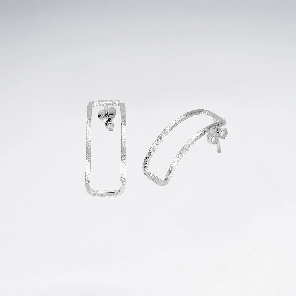 Sterling Silver Curvilinear Openwork Rectangle Stud Earrings