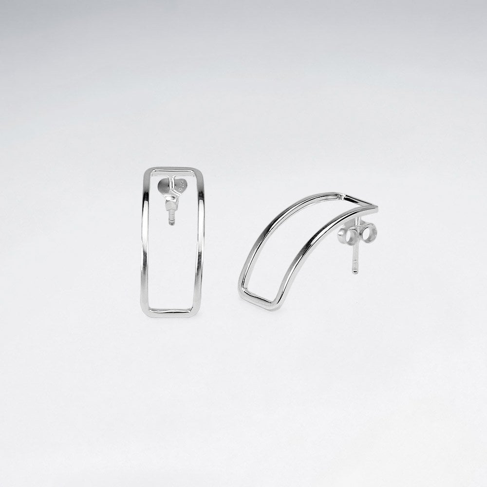 Sterling Silver Curvilinear Openwork Rectangle Stud Earrings