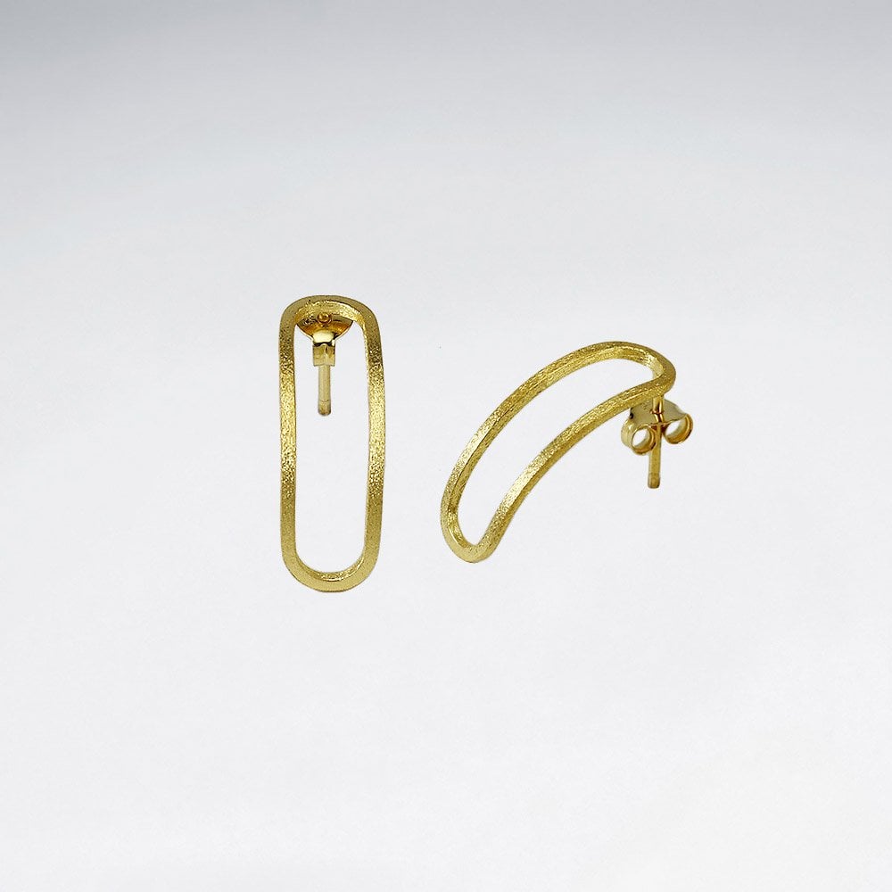 Sterling Silver Curvilinear Openwork Extended Oval Stud Earrings