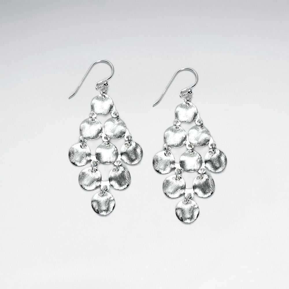 Sterling Silver Circle Charm Cascade Dangle Earrings