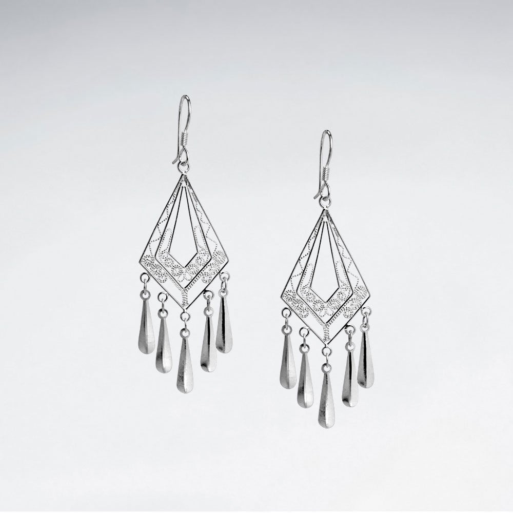 Sterling Silver Diamond-Shaped Chandelier Drop Earrings