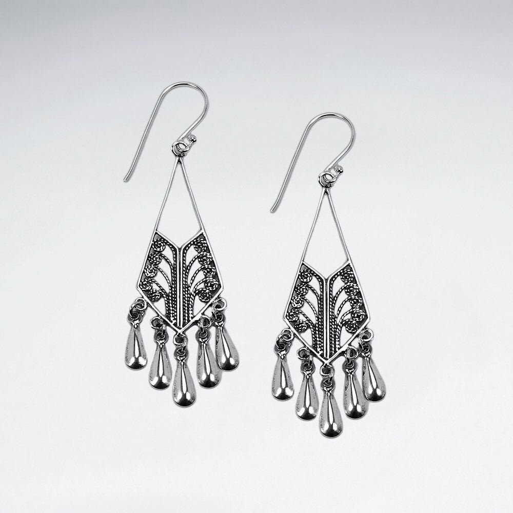 Sophisticated Open Filigree Dangle Chandelier Earrings in Silver