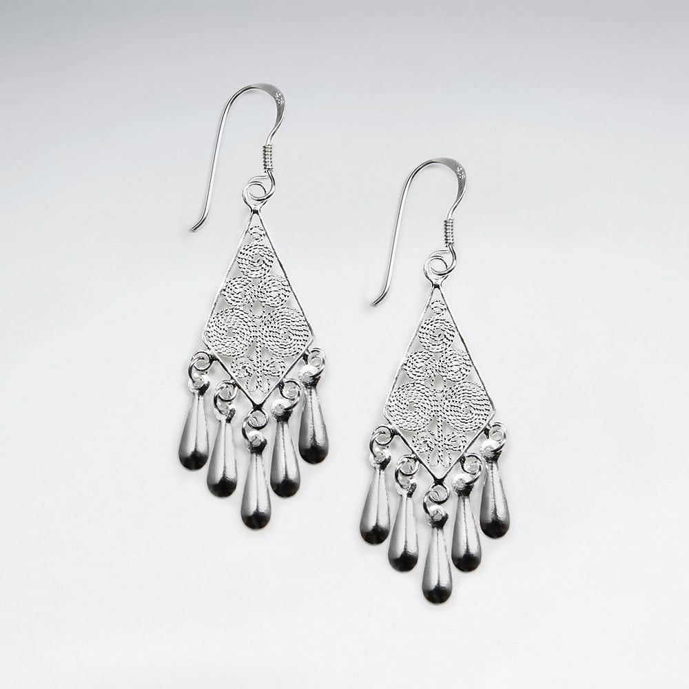 Sterling Silver Filigree Chandelier Dangle Earrings