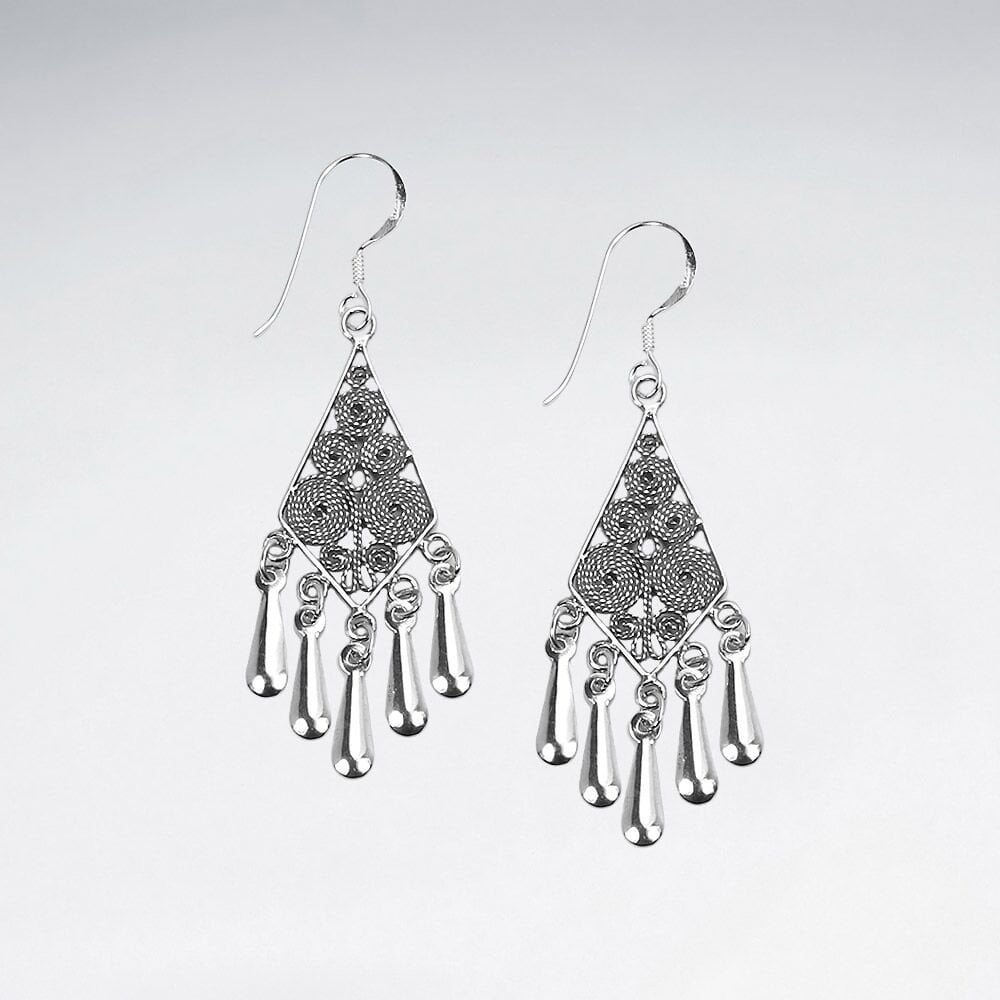 Sterling Silver Filigree Chandelier Dangle Earrings