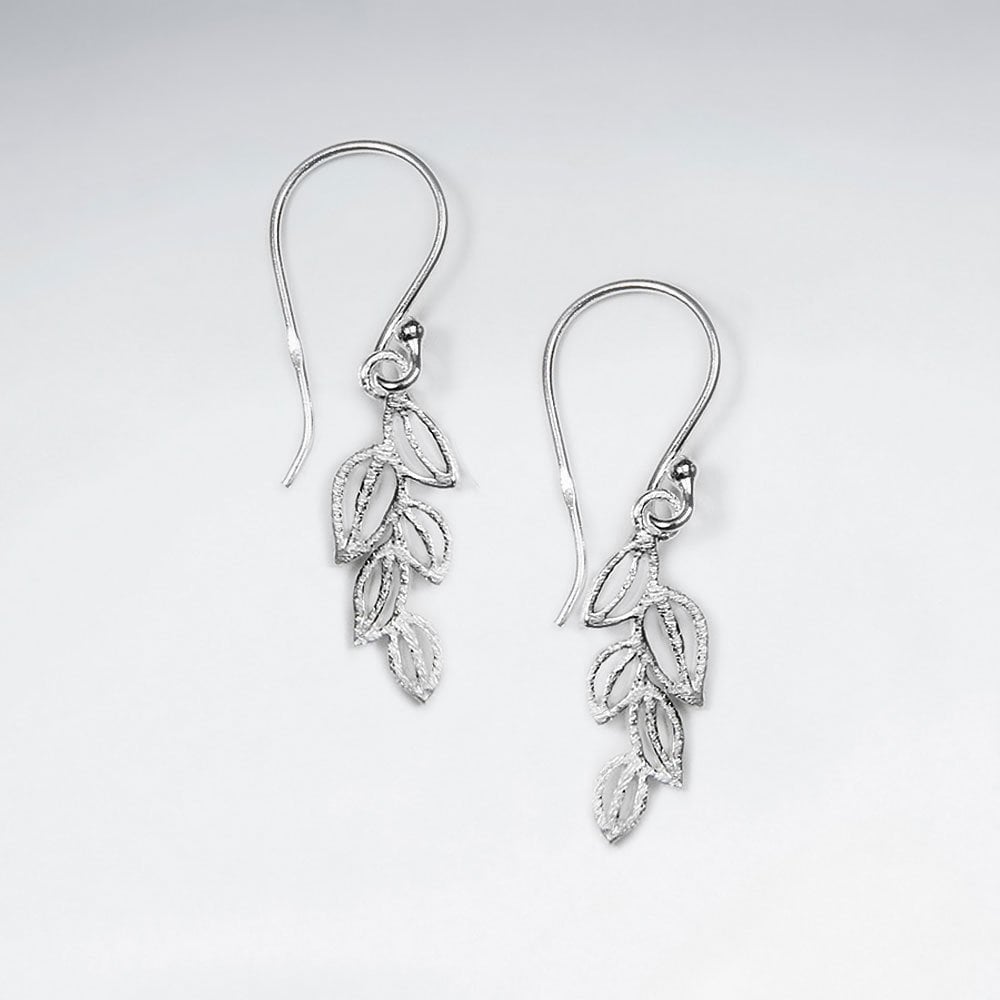 Upscale Leaf Drop Cascading Tiers Dangle Hook Earrings