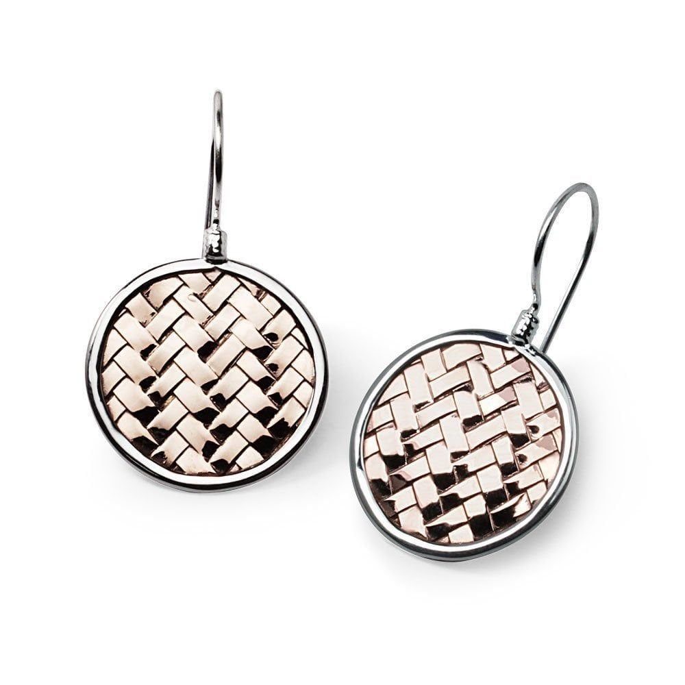 Round Disc Silver Cobblestone Textured Drop Hook Earrings