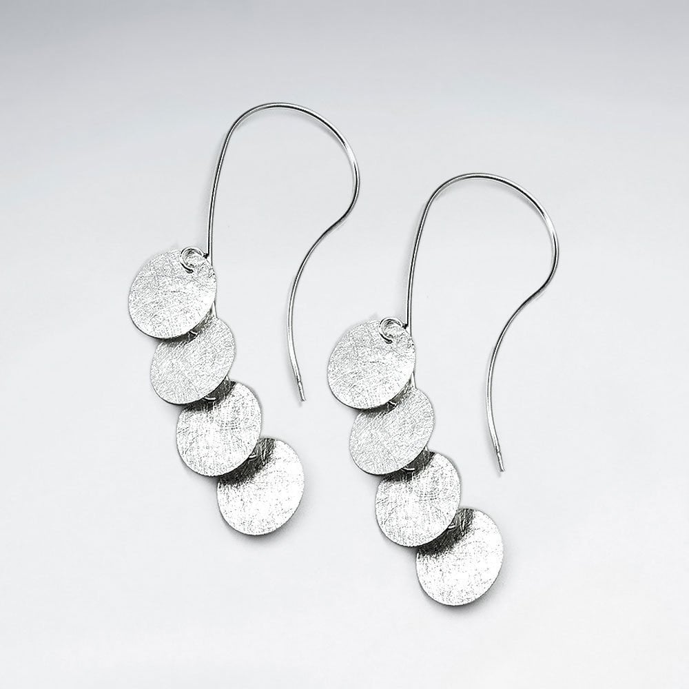 Gypsy Inspired Dangle Disc Charm Multi Tiered Silver Earrings