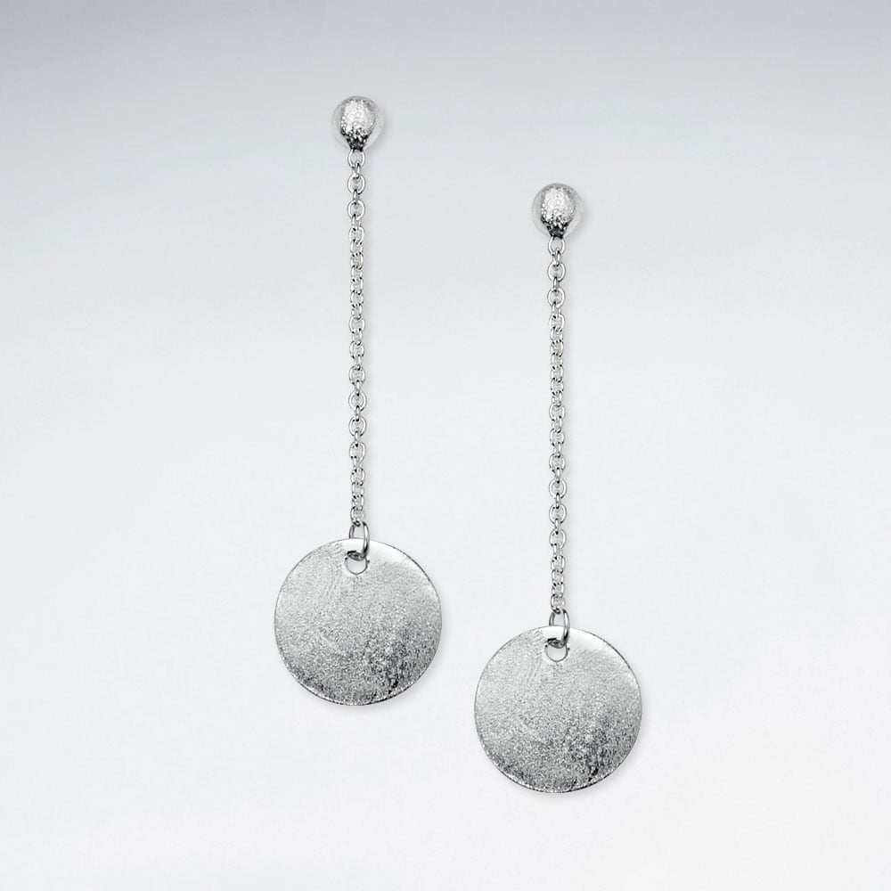 Sterling Silver Circle Silhouette Chain Dangle Earrings