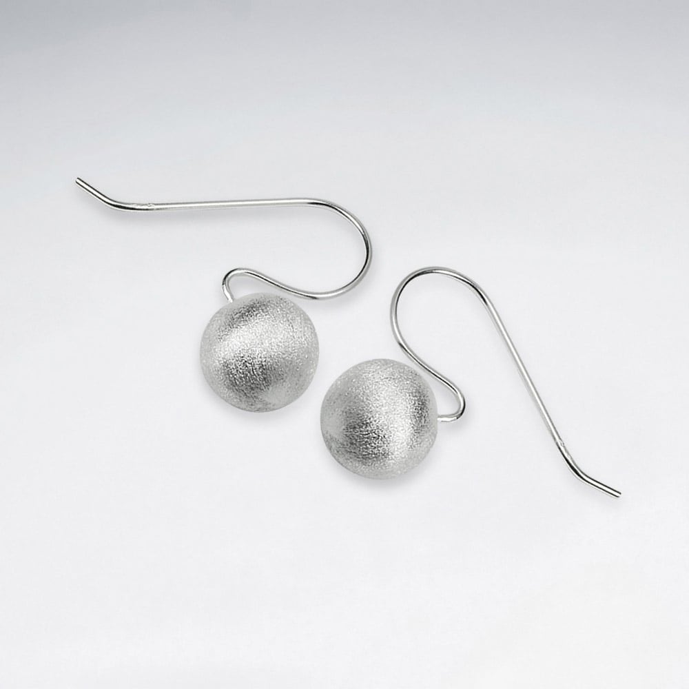 Matte Silver Dangle Textured Ball Earrings