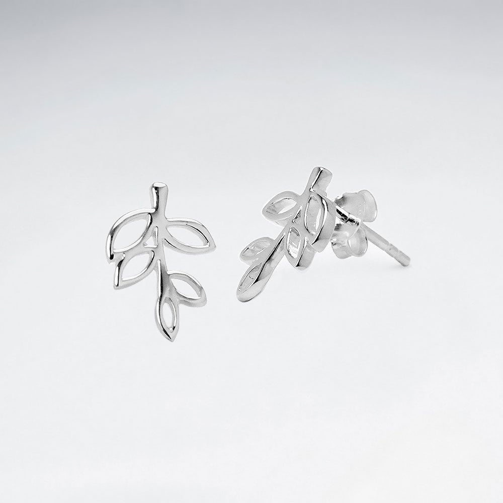 Sterling Silver Leaf Shape Cutout Stud Earrings