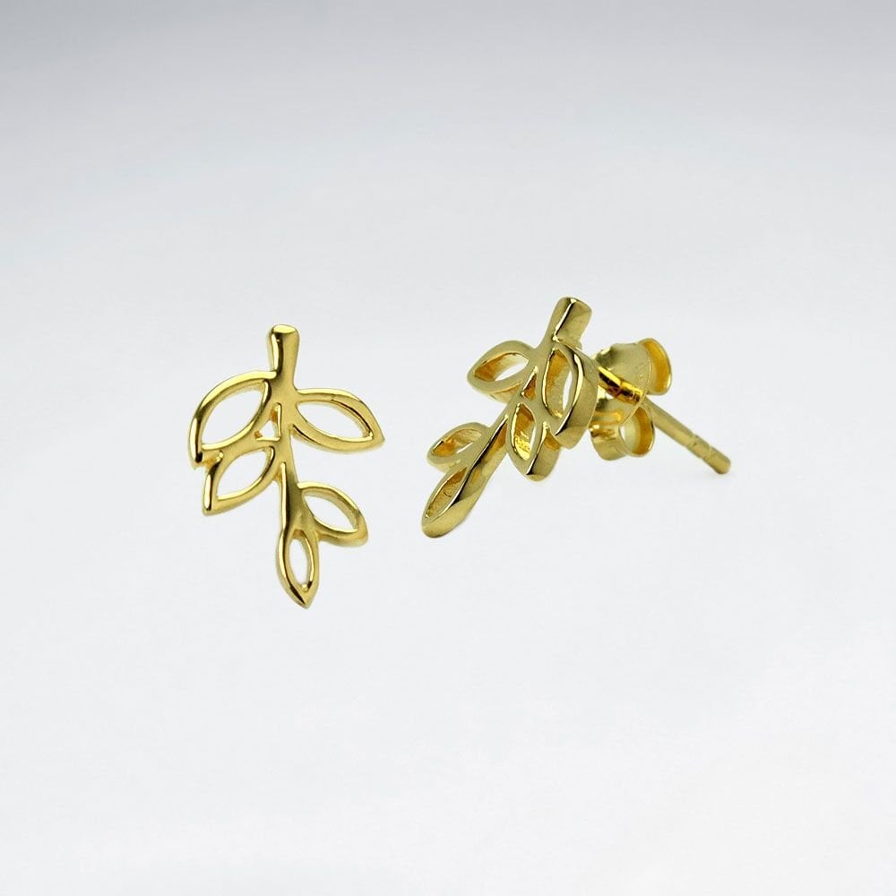 Sterling Silver Leaf Shape Cutout Stud Earrings