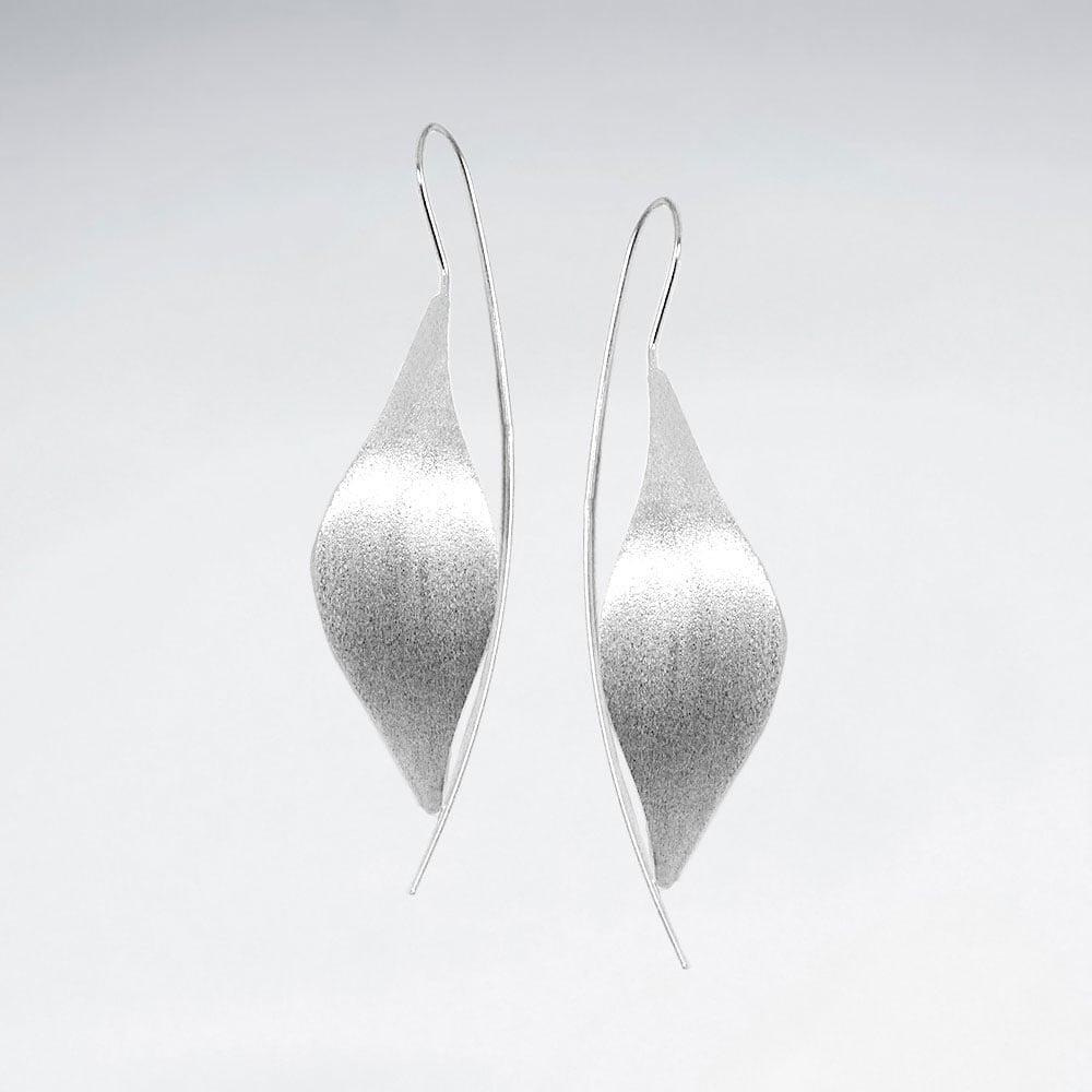 925 Silver Matte Sleek Leaf Silhouettes Extended Hook Earrings