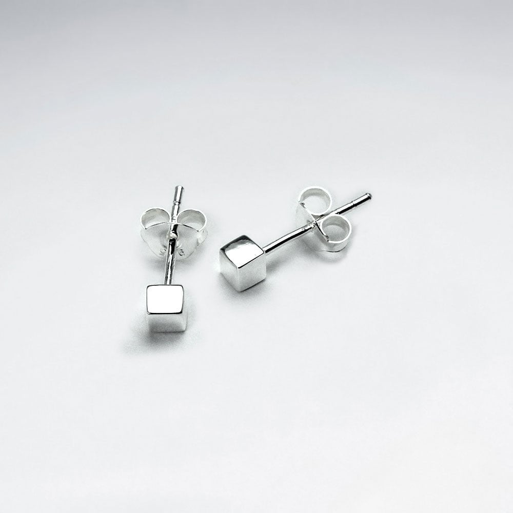 Square Boxed Sterling Silver Small Stud Earrings