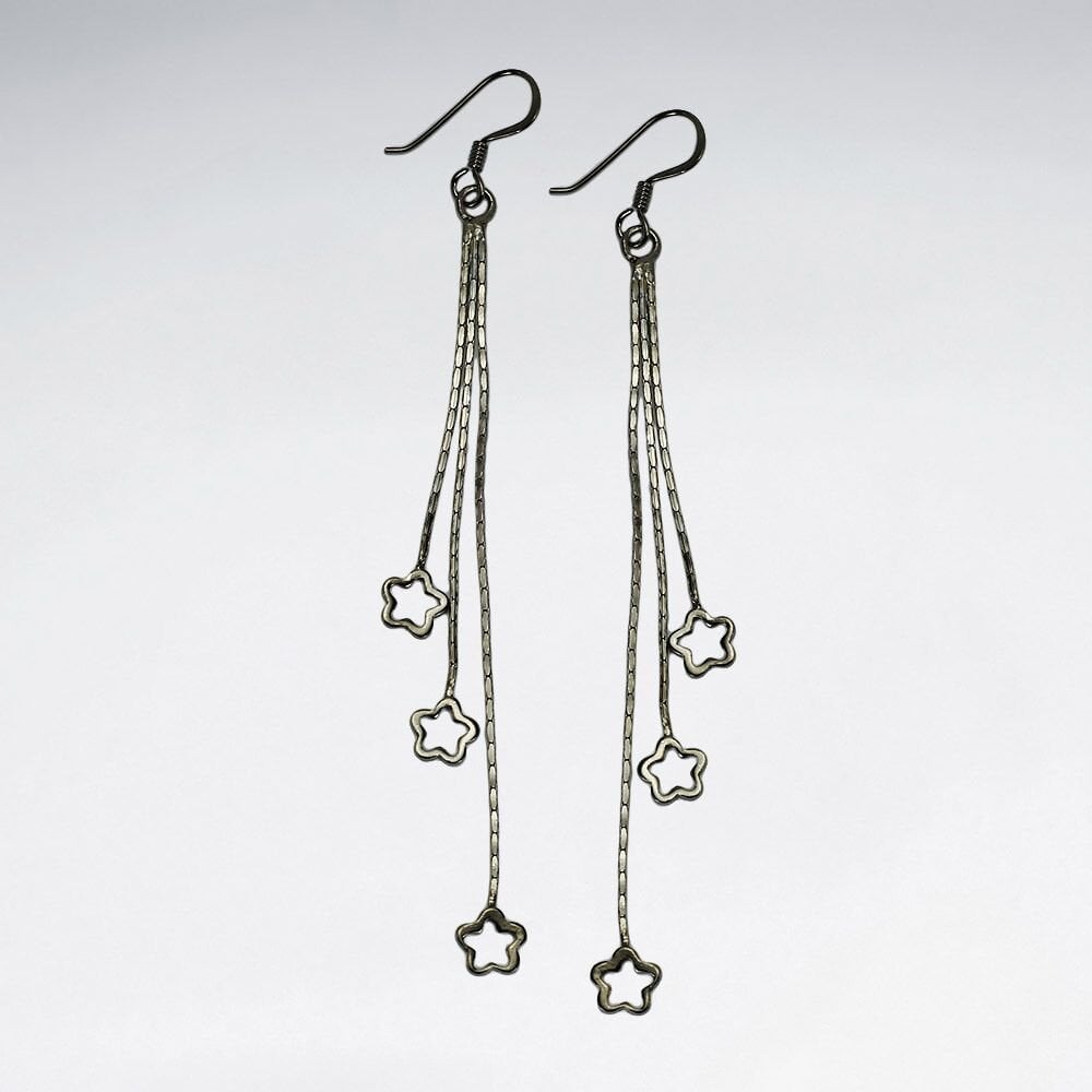 Sterling Silver Triple Dangle Star Earrings