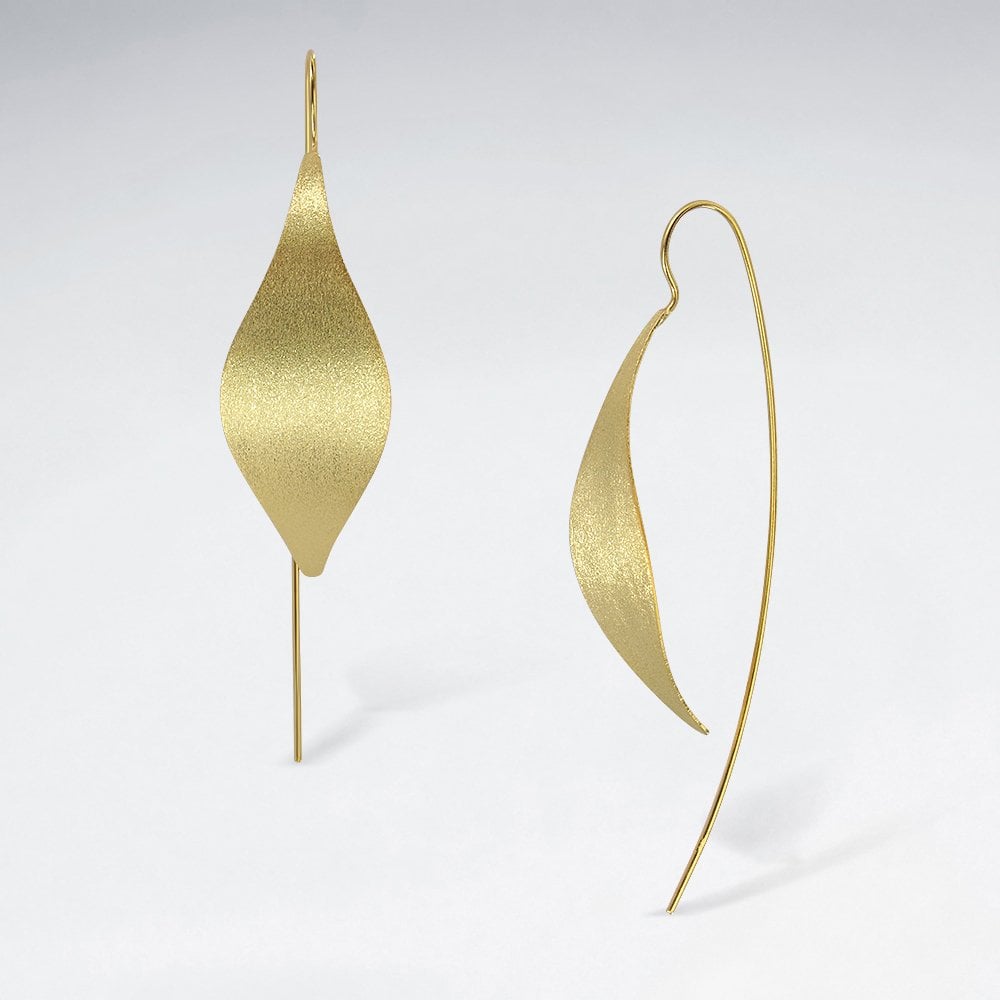 925 Silver Matte Sleek Leaf Silhouettes Extended Hook Earrings
