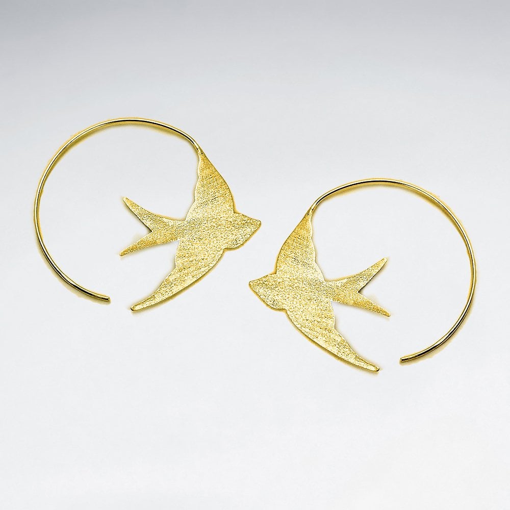 925 Matte Silver Dove Silhouette Bird Hoop Earrings