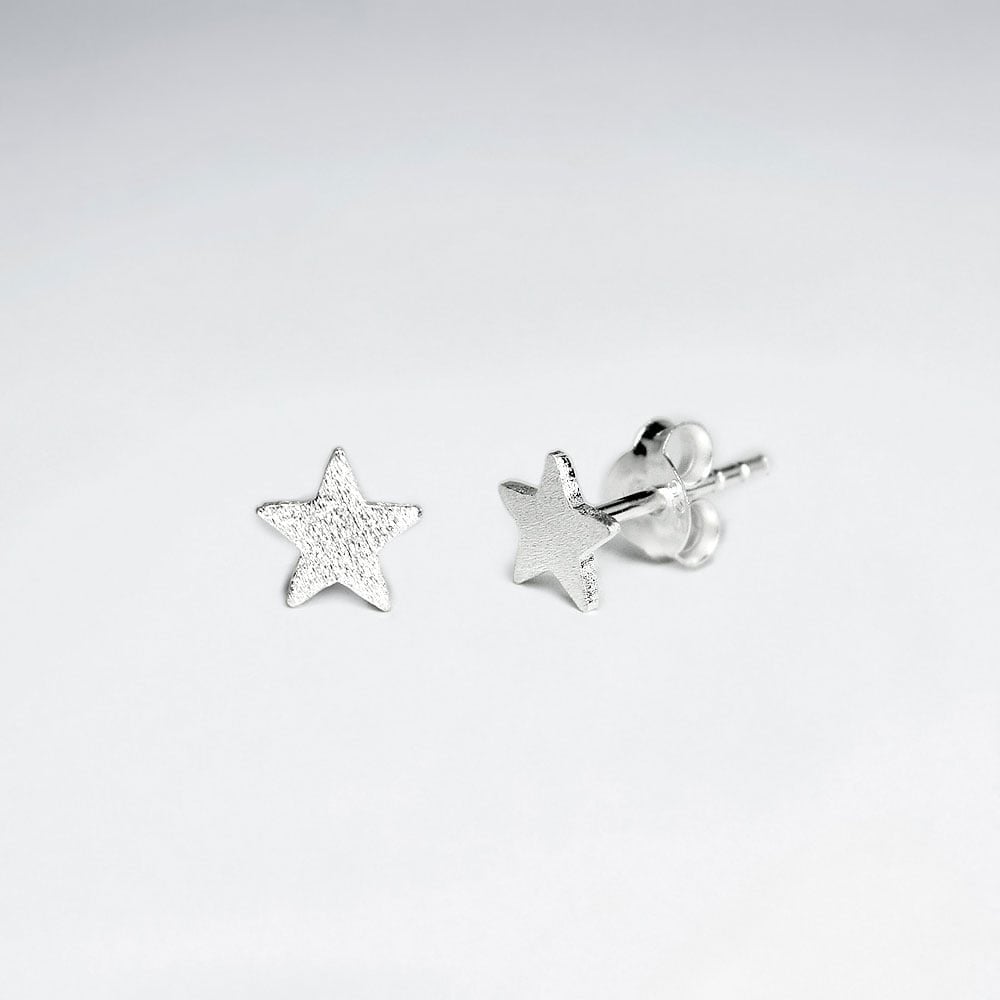 Silver Textured Star Silhouette Stud Earrings