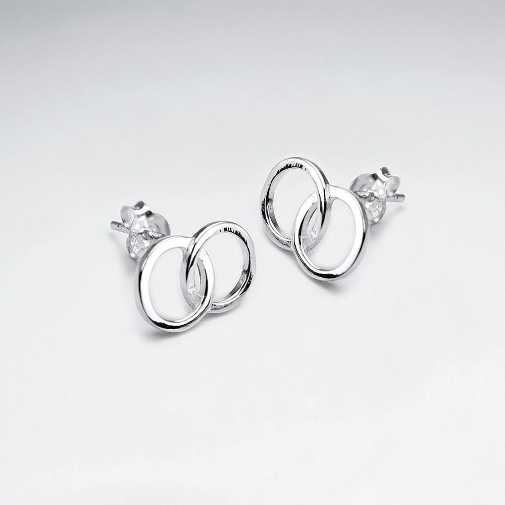 Sterling Silver Linked Ring Stud Earrings