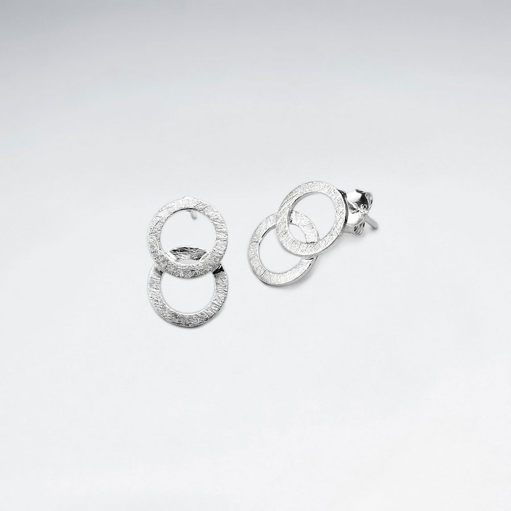 Texured Silver Double Circle Openwork Stud Earrings