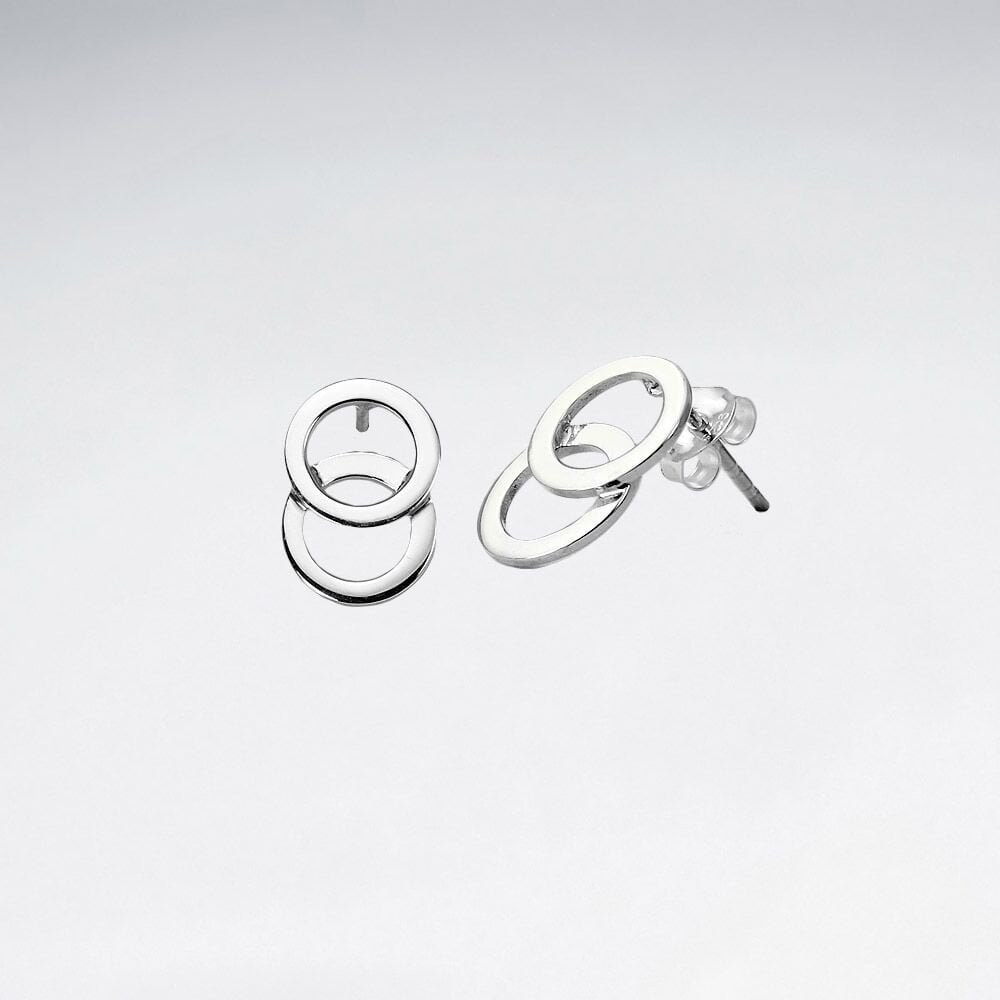 Texured Silver Double Circle Openwork Stud Earrings