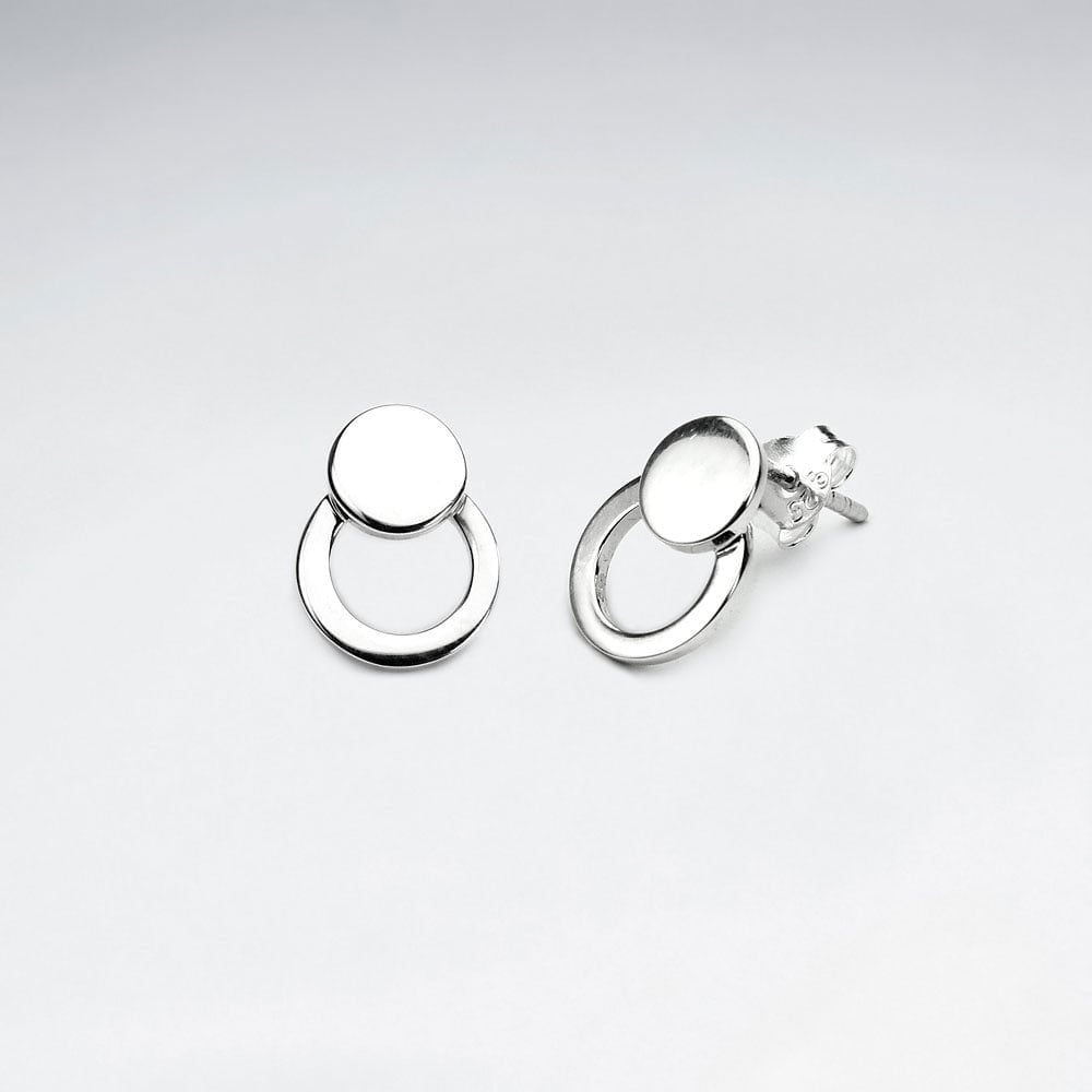 Sterling Silver Openwork Circle and Circle Dainty Stud Earrings