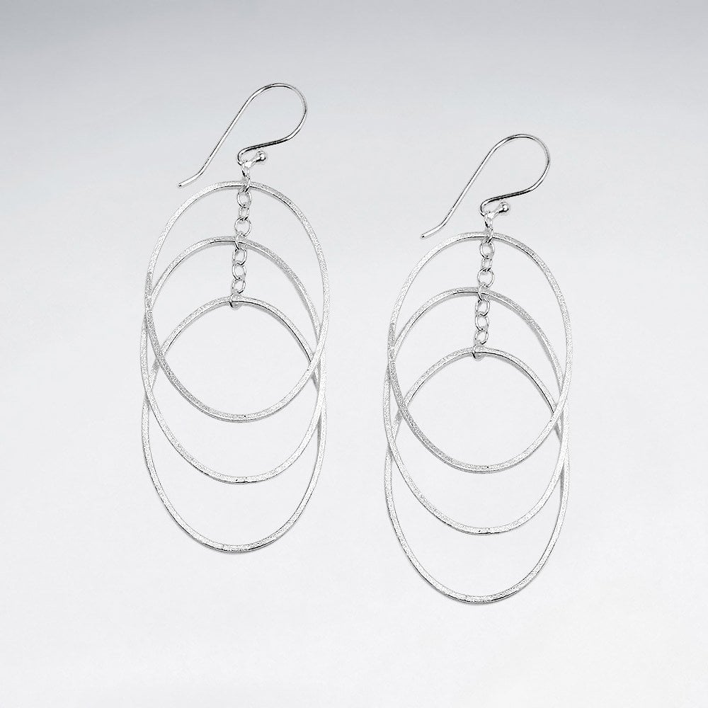 Silver Triple Overlap Hoop Inspired Dangle Earrings