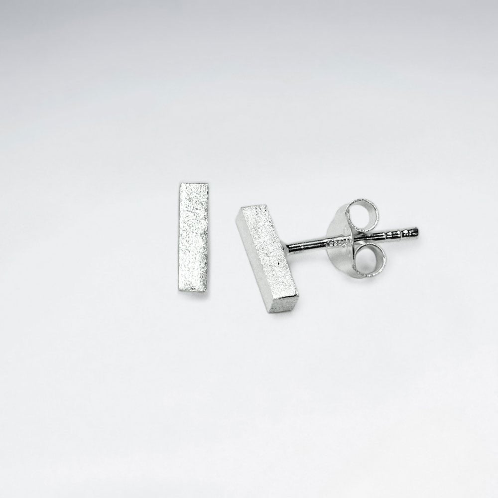 Matte Silver Bar Stud Earrings