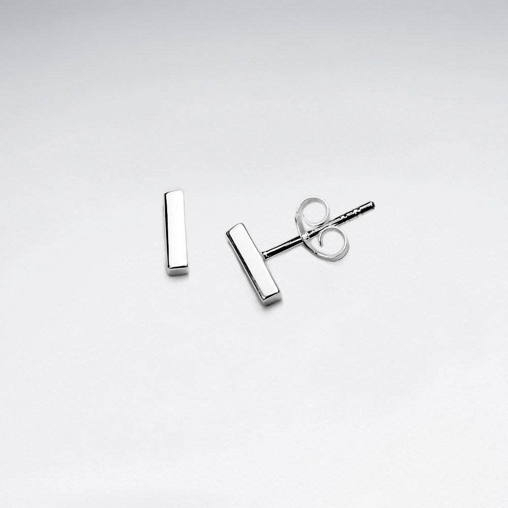 Matte Silver Bar Stud Earrings