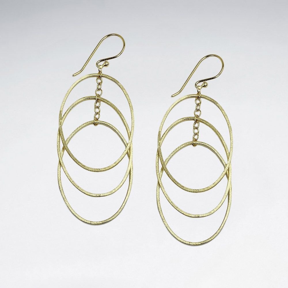 Silver Triple Overlap Hoop Inspired Dangle Earrings