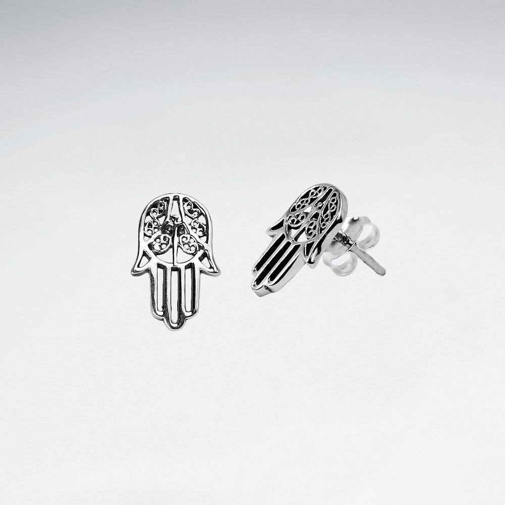 Sterling Silver Hand of Fatima Stud Earrings