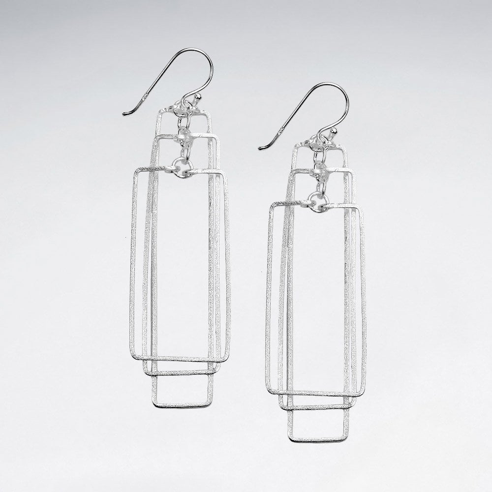 Sterling Silver Elongated Rectangle Openwork Earrings