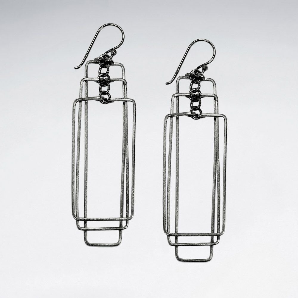 Sterling Silver Elongated Rectangle Openwork Earrings