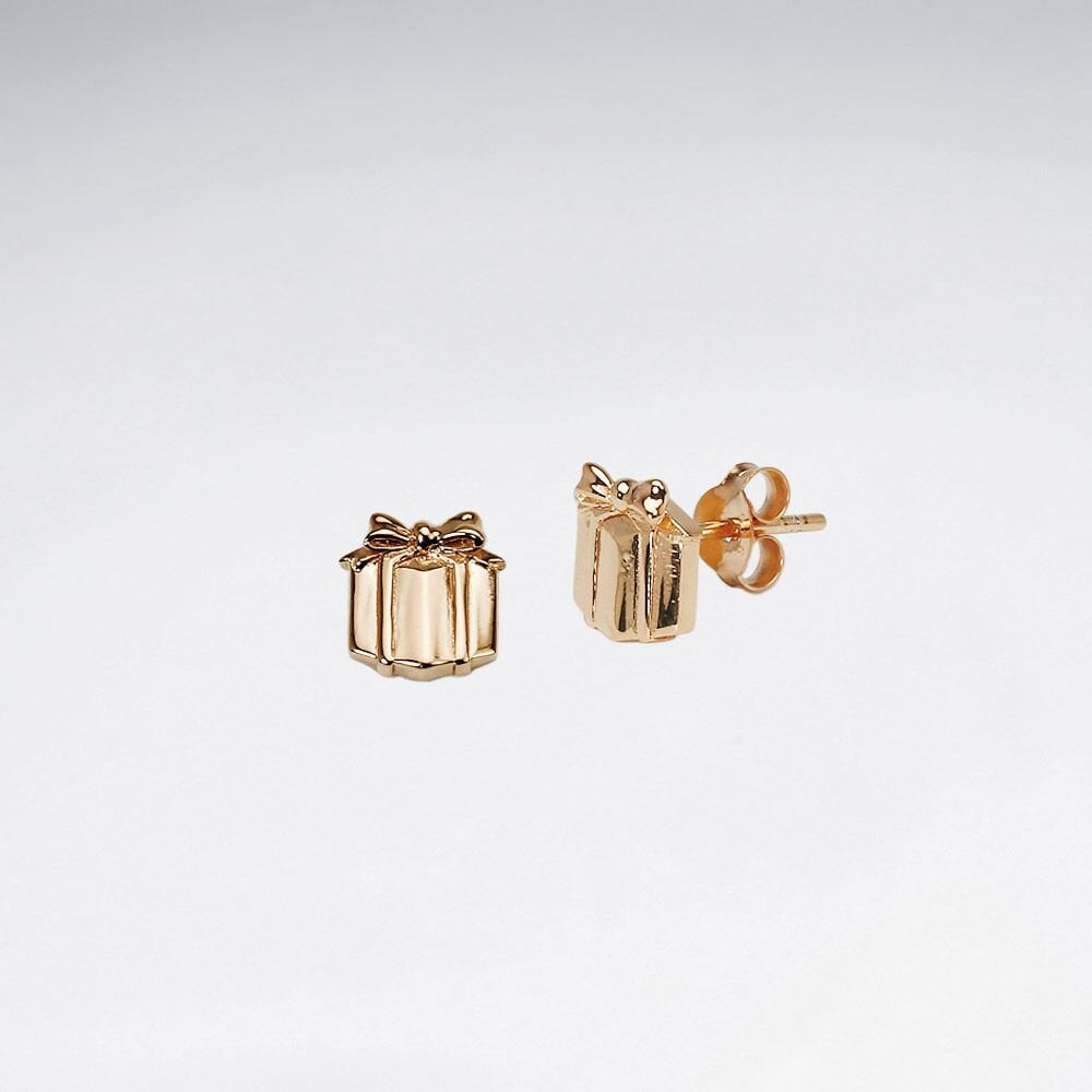 Sterling Silver Openwork Gift Box Stud Earrings