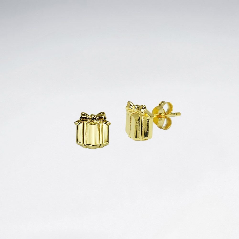 Sterling Silver Openwork Gift Box Stud Earrings