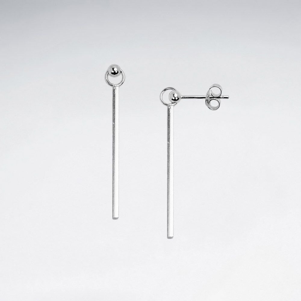 Long Sterling Silver Stud & Bar Earrings
