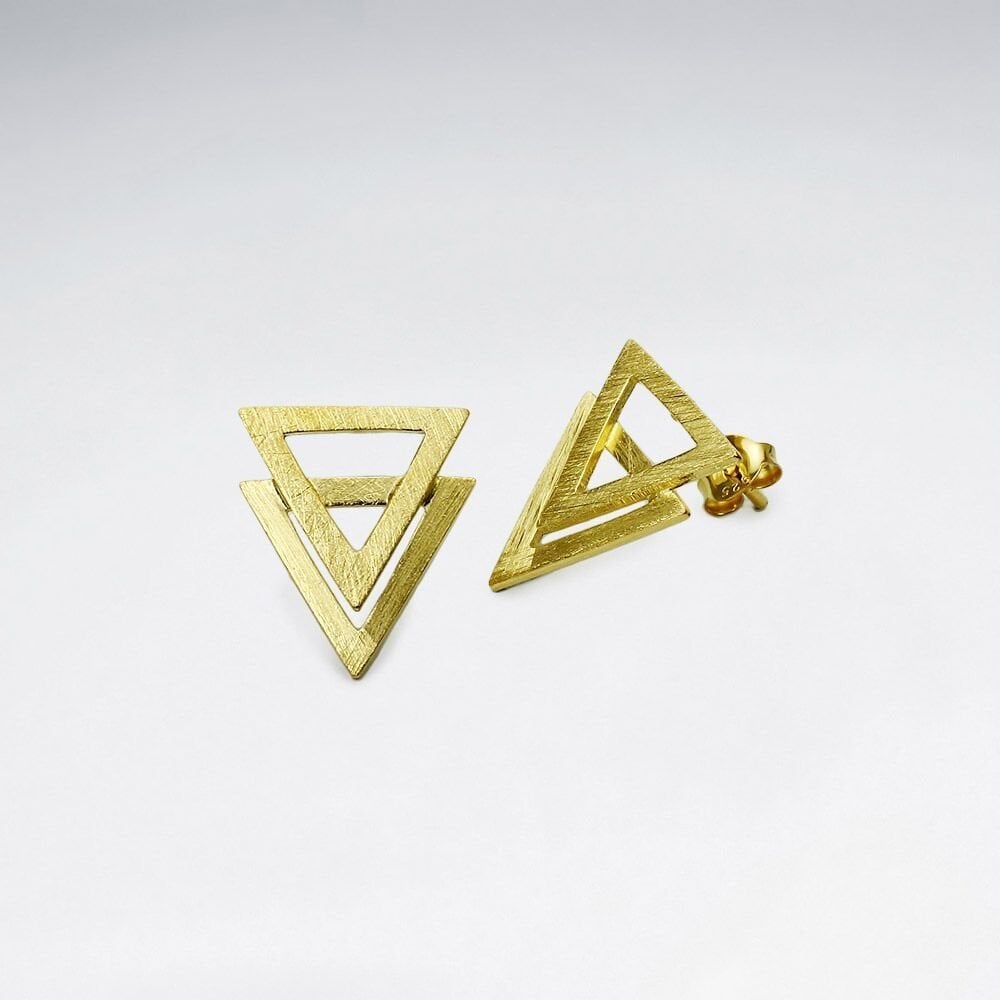 Triangle Double Openwork Matte Silver Triangle Stud Earrings